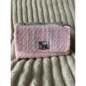 Badgley Mischka Light Pink Textured Messenger Bag Heavy Chain BMH-507 NEW